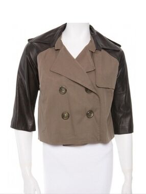 MASON Lambskin olive-grey cropped trench jacket by Michelle Mason